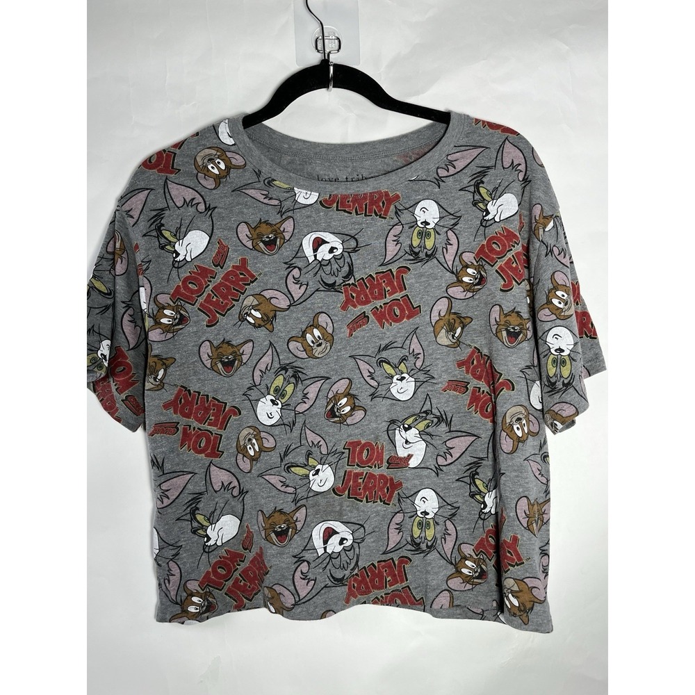 Love Tribe Womens Tom & Jerry Graphic Tee‎ Shirt Size XL Cartoon All Over Hit